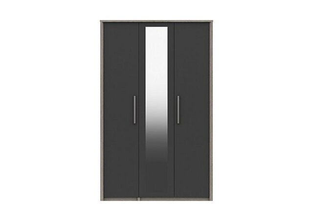 London Bedrooms - Euston 3 Door Tall Wardrobe with Mirrors - Grey Oak/Graphite Gloss