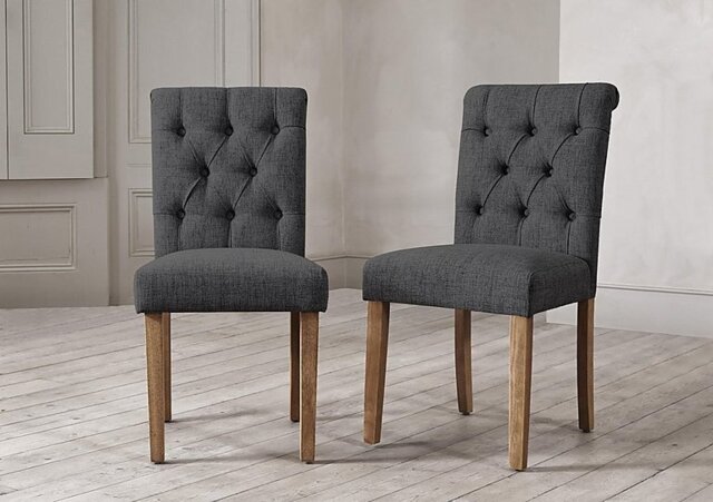 Lewis Pair of Button Back Dining Chairs - Anthracite
