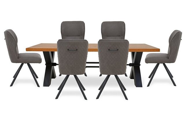 Bodahl - Terra Straight Edge Dining Table with Tension Bolt X-Leg and 6 Steel Fabric Swivel Chairs - 240-cm