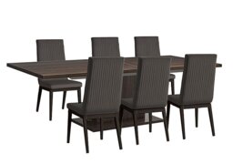 Venezia 200 cm Extending Dining Table and 6 Fluted Faux Leather Chairs Set - Walnut