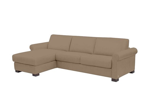 Nicoletti - Alcova 3 Seater Leather Sofa Bed and Storage Left Hand Facing Chaise with Scroll Arms - Torello Taupe