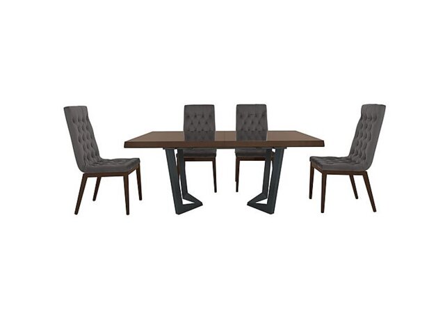 Palazzo 160cm Extending Dining Table in Dark Walnut with 4 Capitonne Buttoned Chairs - Aquos Dark Grey