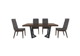 Palazzo 160cm Extending Dining Table in Dark Walnut with 4 Capitonne Buttoned Chairs - Aquos Dark Grey