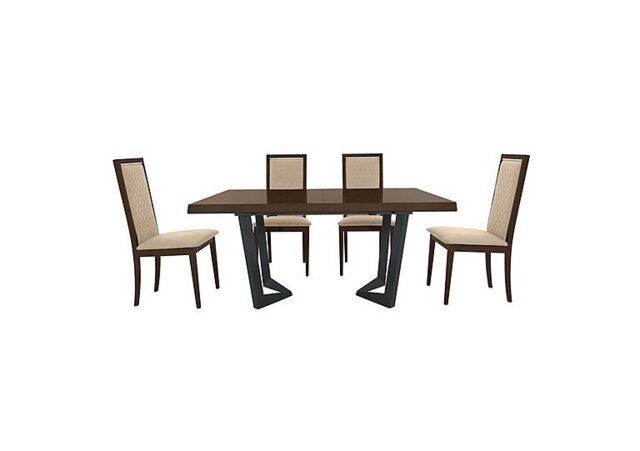 Palazzo 160cm Extending Dining Table in Dark Walnut with 4 Rombi Chairs - Aquos Cream