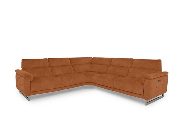 Moet Large Fabric Power Recliner Corner Sofa with Telescopic Headrests - Dexter Pumpkin