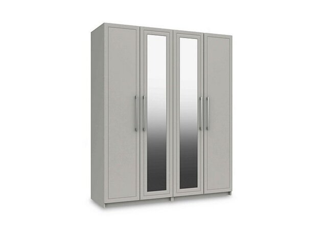 London Bedrooms - Bexley 4 Door Wardrobe With 2 Mirror Doors - Light Grey Gloss