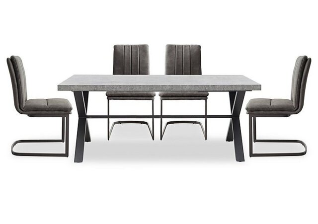 Moon Dining Table with X Shaped Legs and 4 Fabric Cantilever Chairs - 190-cm