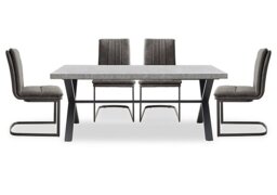 Moon Dining Table with X Shaped Legs and 4 Fabric Cantilever Chairs - 190-cm