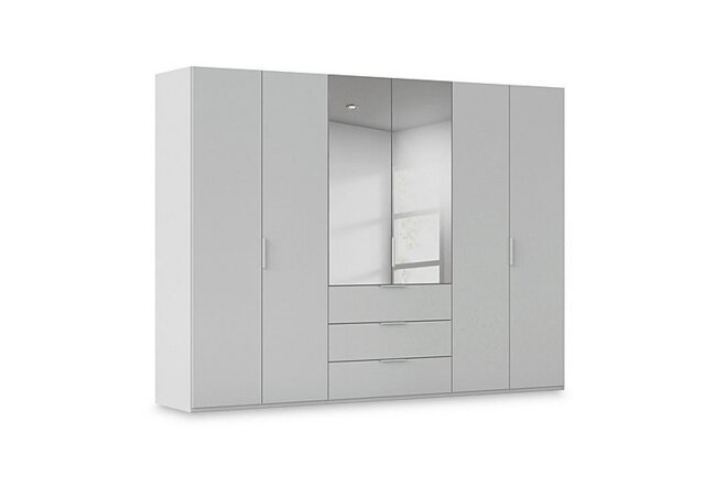Rauch - Haven 301cm 6 Door Combi Décor Wardrobe with 4 Décor Doors and 2 Mirror Doors - Silk Grey/Silk Grey Front