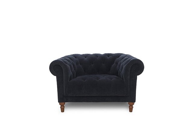 Columbus Fabric Armchair with Wooden Feet - Manhattan Indigo