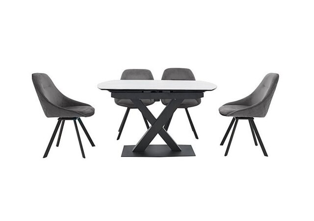 Arctic Extending Dining Table with White Top and 4 Swivel Chairs - Light Grey
