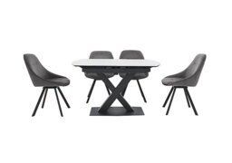 Arctic Extending Dining Table with White Top and 4 Swivel Chairs - Light Grey