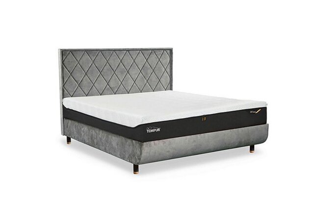 TEMPUR - Arc Disc Bed Frame with Quilted Headboard - Super King with Oak Feet