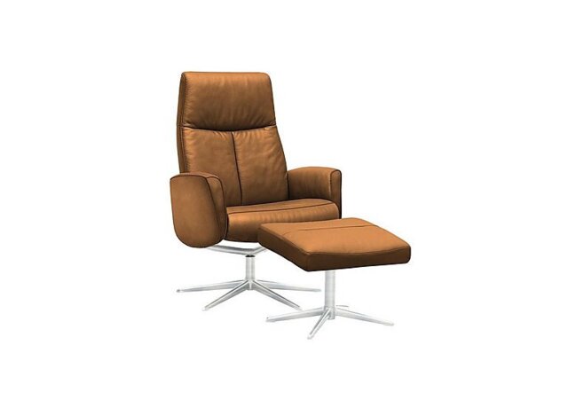 G Plan - Vaasa Leather Swivel Recliner Chair and Footstool with Chrome Base - Cambridge Tan