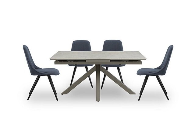 Matera Pop Up Extending Dining Table with Star Base and 4 Fabric Chairs with Black Legs - Midnight Blue