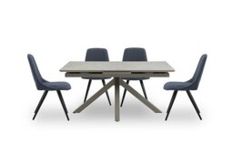 Matera Pop Up Extending Dining Table with Star Base and 4 Fabric Chairs with Black Legs - Midnight Blue