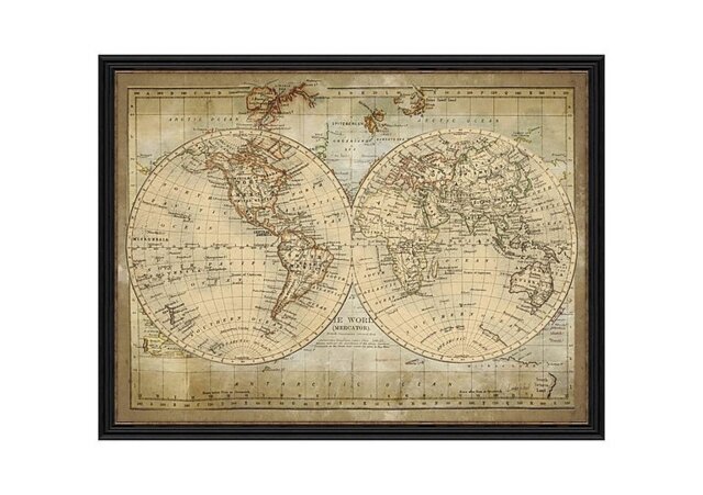 Vintage World Map Framed Picture