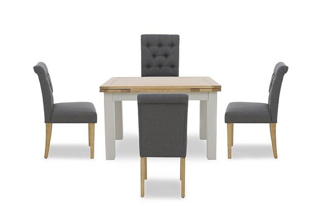 Lewis Large Draw Leaf Extending Dining Table and 4 Button Back Chairs - Anthracite