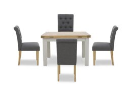 Lewis Large Draw Leaf Extending Dining Table and 4 Button Back Chairs - Anthracite