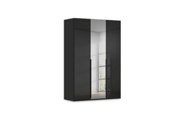 Rauch - Haven 151cm 3 Door Hinged Wardrobe with 2 Glass Doors and 1 Mirror Door - Black Glass