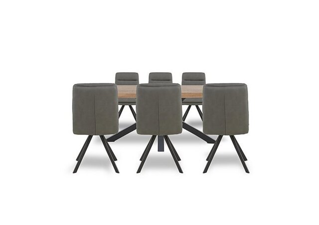 Bodahl - Njord 160cm Compact Raw Edge Dining Table with Metal Star Base and 6 Grey Faux Leather Swivel Chairs - Old Bassano