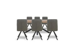 Bodahl - Njord 160cm Compact Raw Edge Dining Table with Metal Star Base and 6 Grey Faux Leather Swivel Chairs - Old Bassano