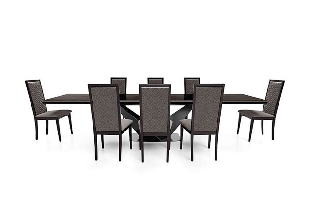 Vita Extending Dining Table and 8 Wooden Chairs with Patterned Upholstered Backs - 300-cm - Miraglio Granite