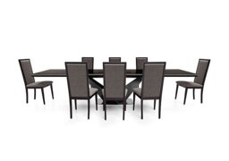 Vita Extending Dining Table and 8 Wooden Chairs with Patterned Upholstered Backs - 300-cm - Miraglio Granite