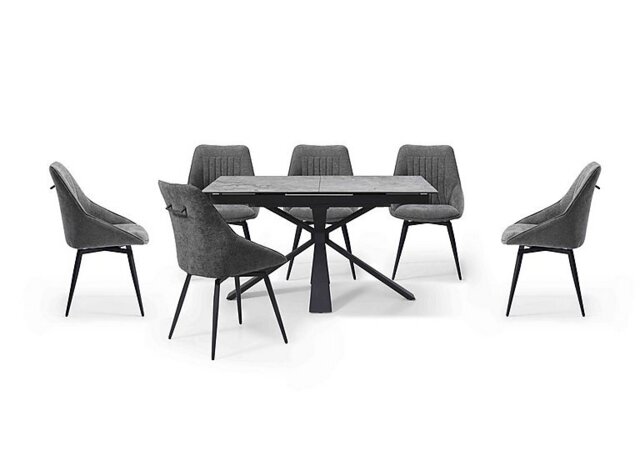 Crete Small Extending Dining Table and 6 Swivel Chairs - Dark Grey