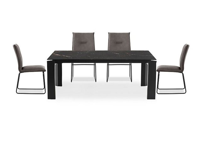Connubia - Viola 220cm Extra Large Extending Dining Table with Calacatta Ceramic Top and Graphite Wooden Legs and 4 Maya Chairs