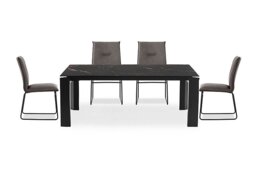 Connubia - Viola 220cm Extra Large Extending Dining Table with Calacatta Ceramic Top and Graphite Wooden Legs and 4 Maya Chairs