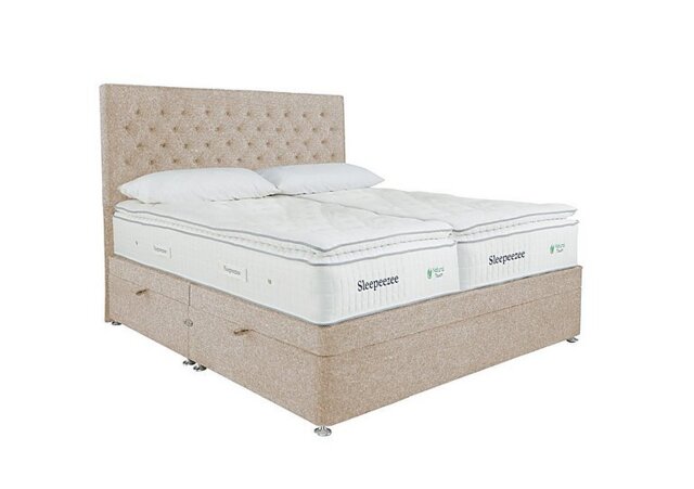 Sleepeezee - Natural Touch 3000 Pillowtop Zip and Link Side Ottoman Divan Set - Tweed Cream