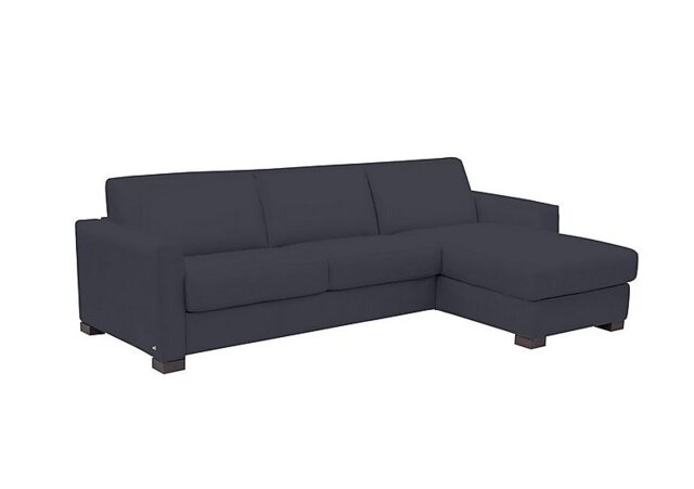 Nicoletti - Alcova 3 Seater Leather Sofa Bed with Storage Right Hand Facing Chaise and Box Arms - Torello Blu