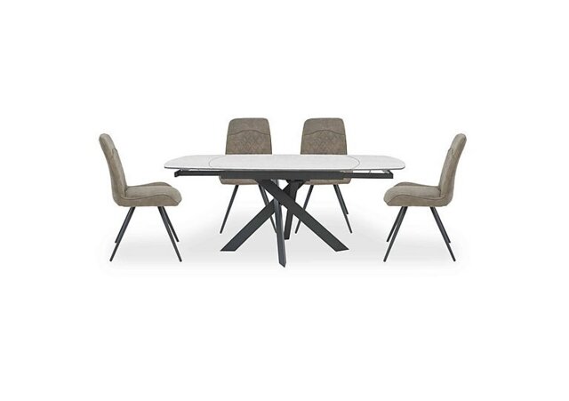Warrior Crystal White Swivel Extending Dining Table with 4 Standard Chairs - White