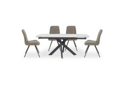 Warrior Crystal White Swivel Extending Dining Table with 4 Standard Chairs - White