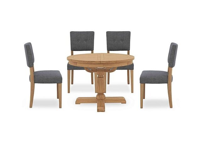 Furnitureland - Augusta Round Extending Dining Table and 4 Open Back Upholstered Chairs - Anthracite