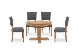 Furnitureland - Augusta Round Extending Dining Table and 4 Open Back Upholstered Chairs - Anthracite