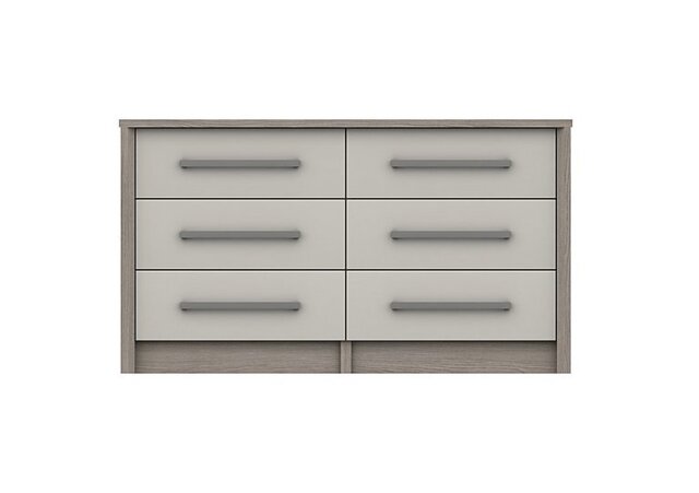 London Bedrooms - Euston 6 Drawer Wide Chest - Grey Oak/White Grey Gloss