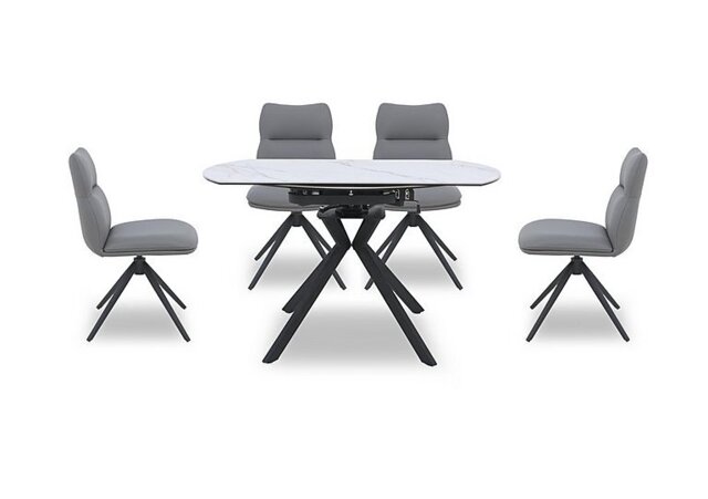 Quattro Round Extending Swivel Dining Table and 4 Swivel Chairs
