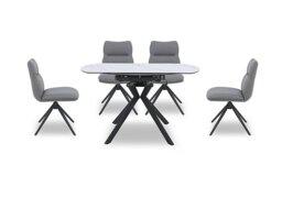 Quattro Round Extending Swivel Dining Table and 4 Swivel Chairs
