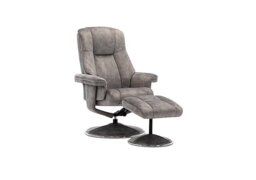 Troyes Fabric High-Back 360 Swivel Chair and Footstool - Elephant