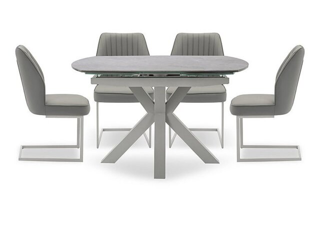 Fumo Swivel Extending Dining Table and 4 Faux Leather Cantilever Chairs