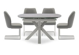 Fumo Swivel Extending Dining Table and 4 Faux Leather Cantilever Chairs