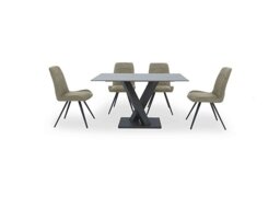 Warrior Grey Compact Fixed Dining Table with 4 Standard Chairs - Grey