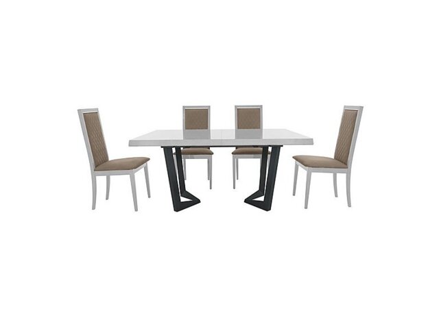 Palazzo 160cm Extending Dining Table in Glossy White with 4 Rombi Chairs - Aquos Taupe