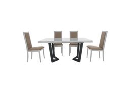 Palazzo 160cm Extending Dining Table in Glossy White with 4 Rombi Chairs - Aquos Taupe