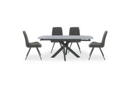 Warrior Grey Swivel Extending Dining Table with 4 Standard Chairs - Grey