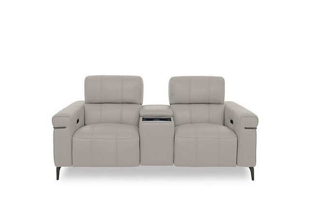 World of Leather - Homestage NC Leather 2 Seater Power Recliner Media Sofa with Console and Power Headrests - Feather