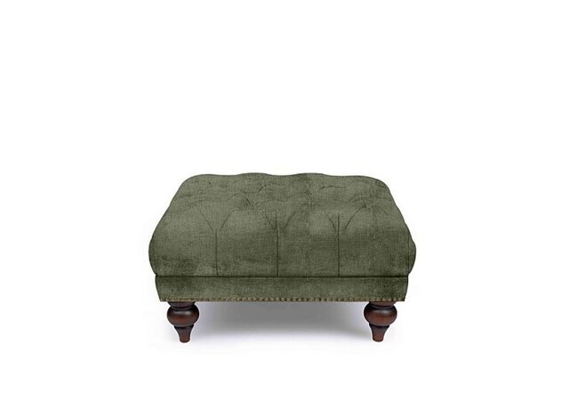 At The Helm - Shackleton Fabric Square Footstool with Turned Feet - Hunter Green
