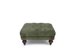 At The Helm - Shackleton Fabric Square Footstool with Turned Feet - Hunter Green